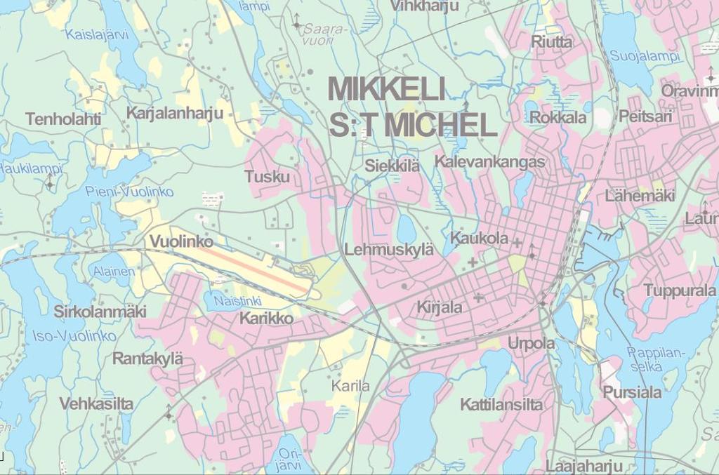 2 Kuva 2.2.2. Lentoaseman sijainti Kentällä on yksi asfalttipäällysteinen 1700 m pitkä kiitotie, jossa suunnat 11 ja 29. Kiitotie 11 on varustettu myös ILS mittarilaskeutumisjärjestelmällä. 2.2 Lentoaseman ympäristön maankäyttö Lentoaseman lähiympäristö koostuu pääosin avoimista niitty- ja peltoalueista sekä niihin rajautuvista metsäalueista.