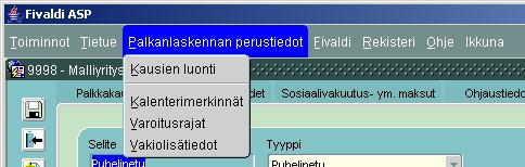 5.8 Kalenterimerkinnät Rekisterit/Palkanlaskennan perustiedot/ylävalikosta Palkanlaskennan perustiedot/kalenterimerkinnät Voit lisätä