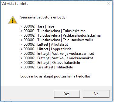 aikaa. Saat huomautuksen mahdollista puuttuvista tiedostoista.