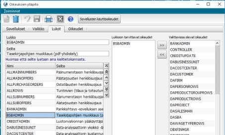 1.2.3.1 Käyttöoikeuden rajaaminen Tilinpäätösyhdistelyn käyttöoikeuksia on mahdollista rajoittaa ottamalla käyttöön BSBADMIN lukko.