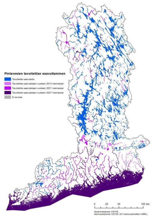 Pintavesien tavoitetilan saavuttaminen Alkuperäisenä tavoitteena on saavuttaa pintavesien hyvä