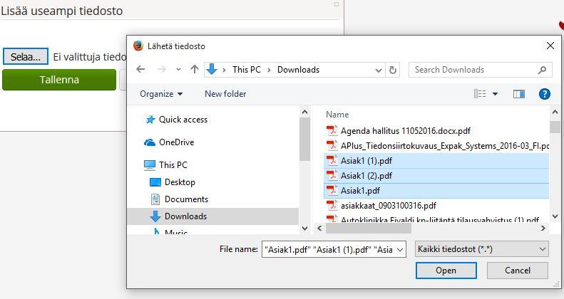 Valitaan useampi tiedosto Open 4.