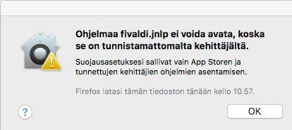 2.2 Mac OS Mac-laitteet tarkistavat ladatuista ohjelmista että ne ovat Apple-kaupan hyväksymiä, tai sen tuntemilta toimittajilta tulleita.