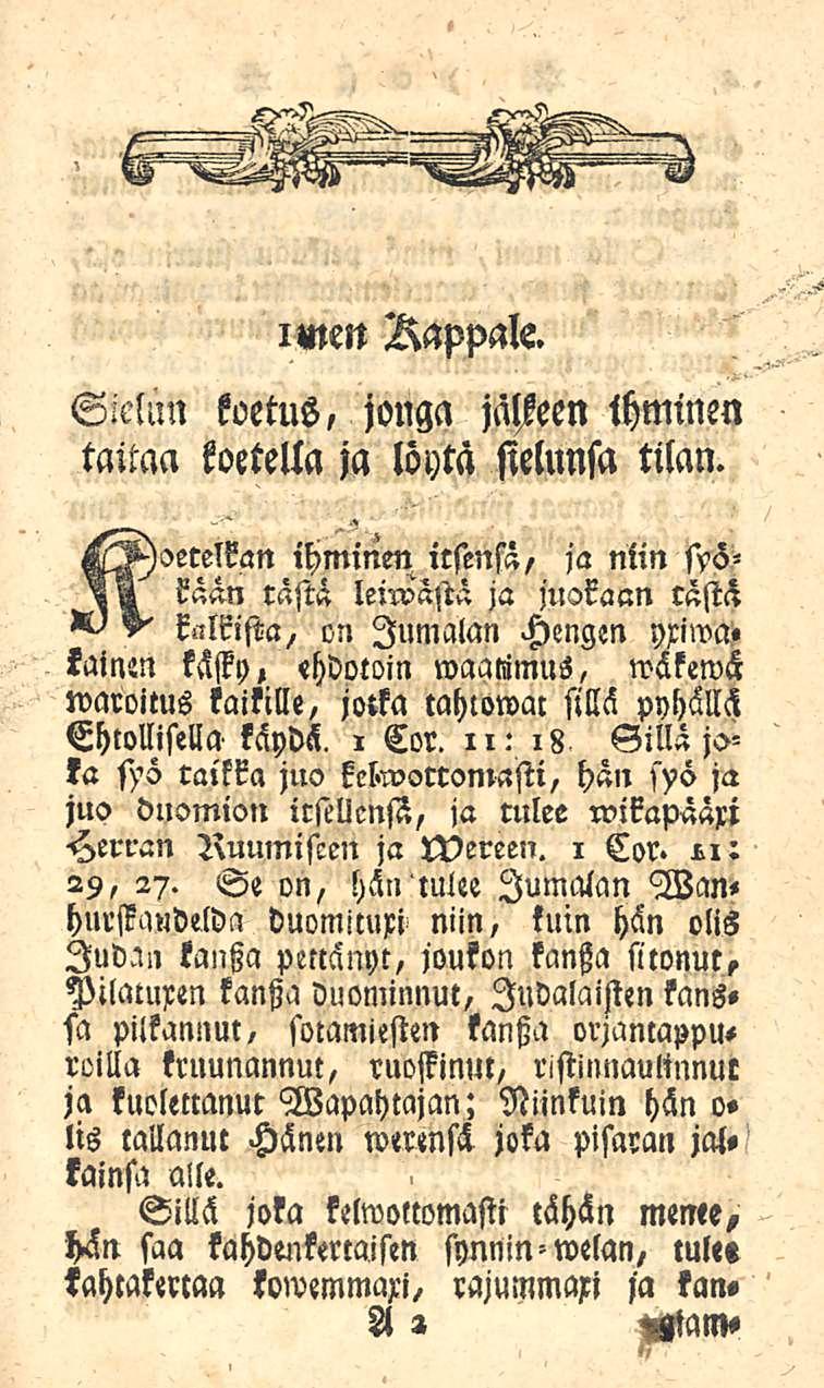 imen Rappale. Sielun koetus, taitaa koetella ja löyta sielunsa tilan.