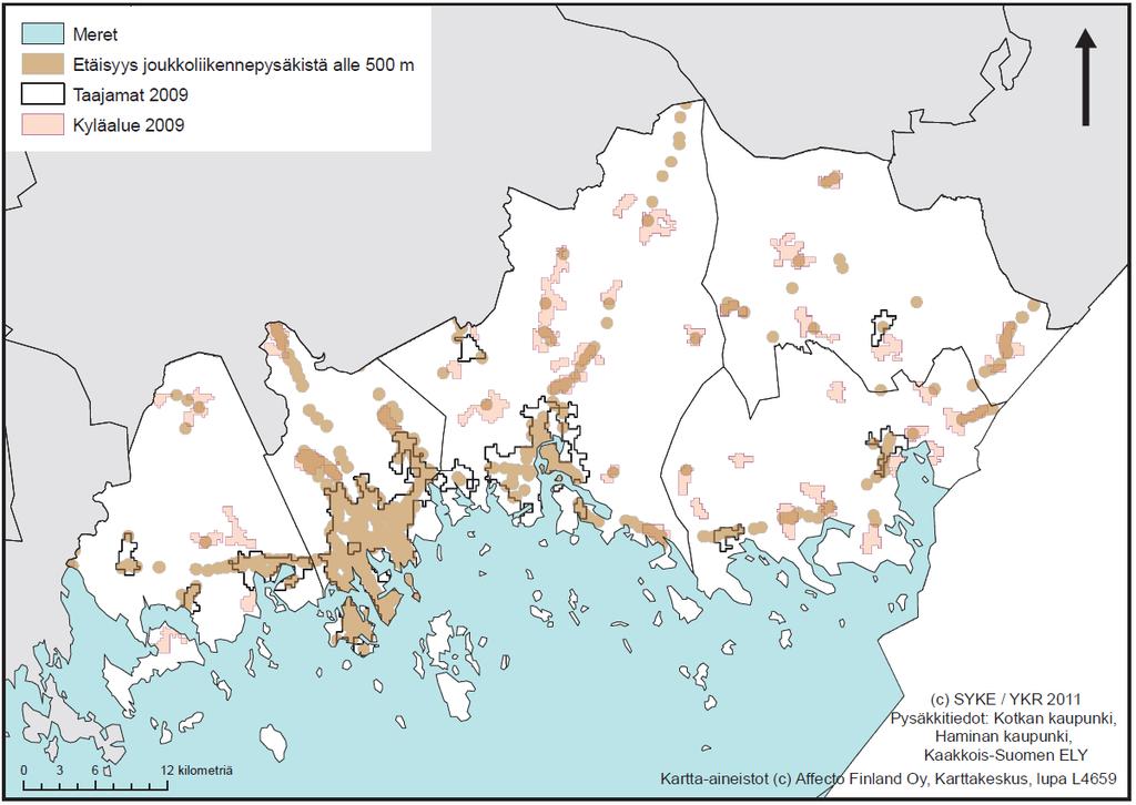 Kotkan kaupunkiliikenteen palvelutasoselvitys 31 Liite 3 Alle 500 m