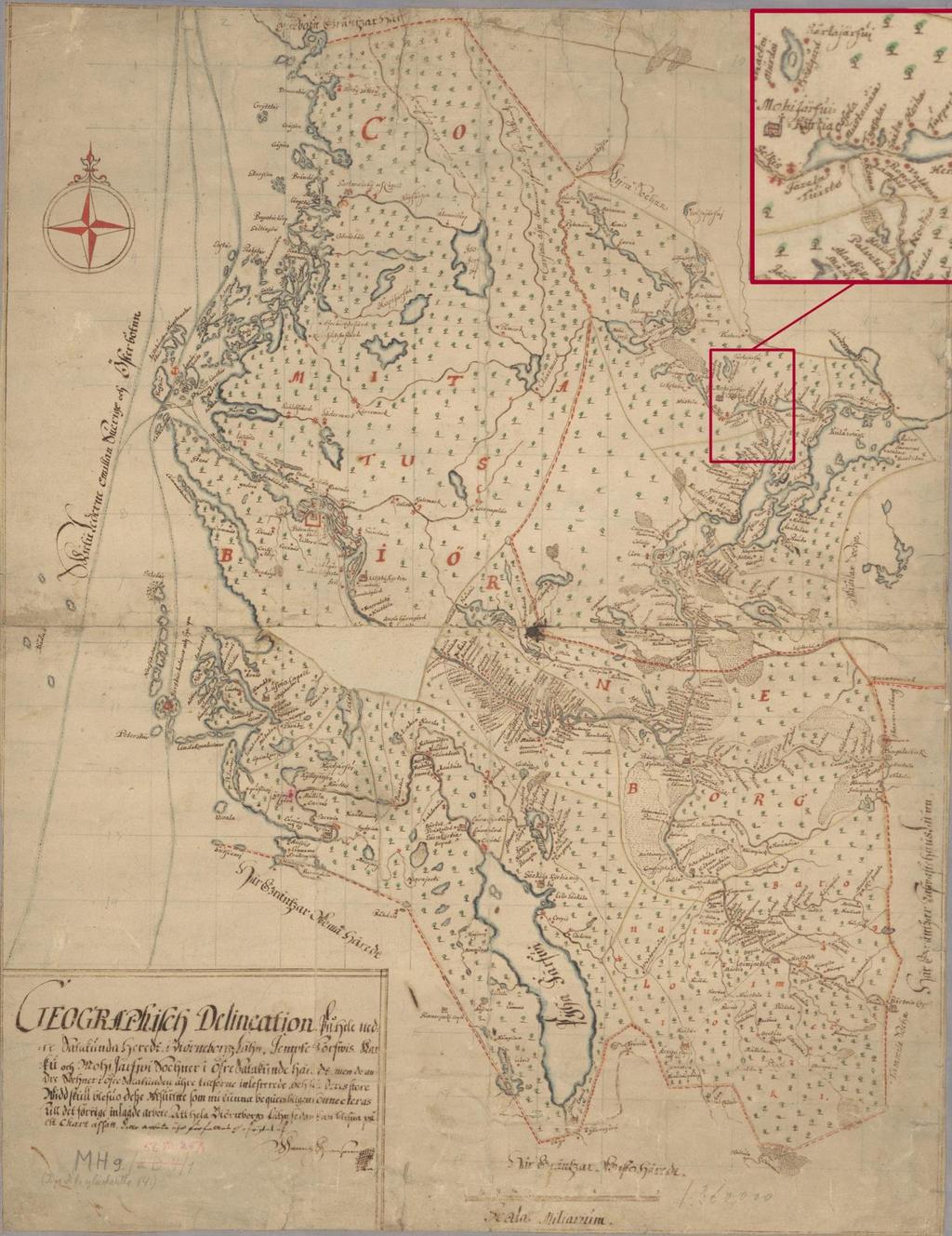 Maanmittari Hannu Hannunpojan laatima Satakunnan kartta vuoden 1650