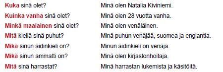 minä harrastaa käsityö ja tanssi 5: Kysymykset ja vastaukset (Questions and