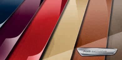 Yksilölliset Audi exclusive -ulkovärit Soho-ruskea, metalliväri Mythos-musta, metalliväri