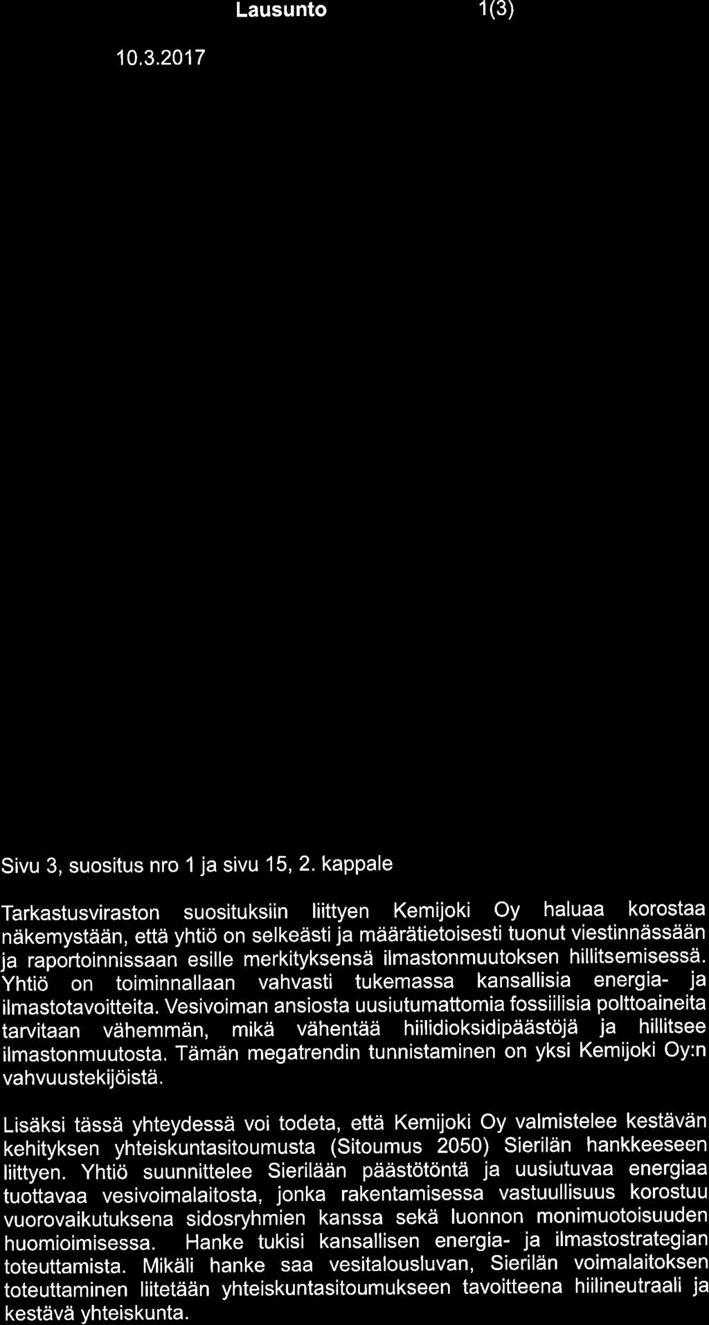 Valtiontalouden tarkastusviraston 23.2.2017 piiivdittyti luonnosta tarkastuskertomukseksi yritysvastuun ohjauksesta ja toteutuksesta valtionyhti6issii.