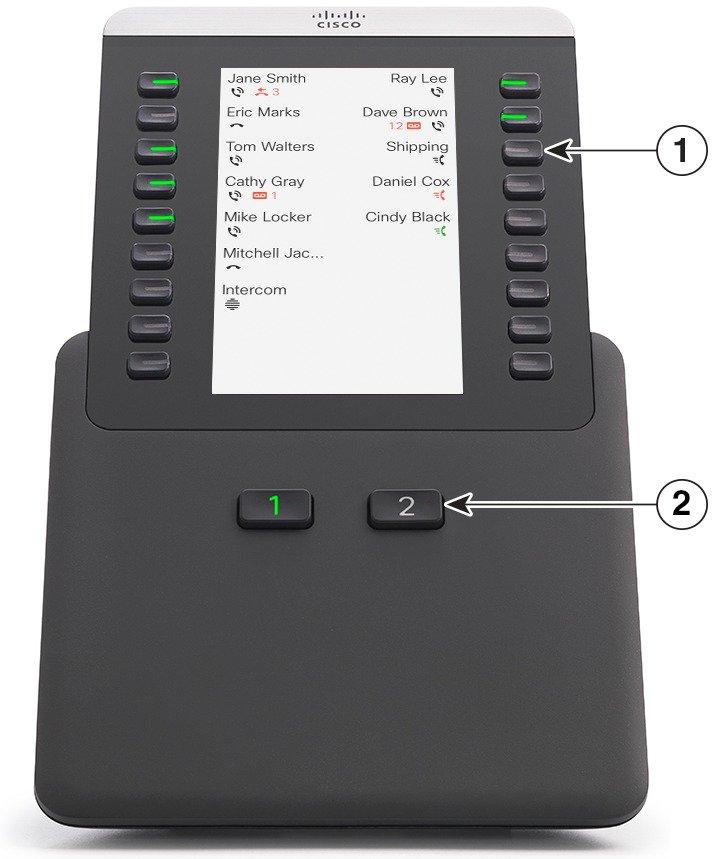 Lisälaitteet Cisco IP -puhelimen 8800 näppäinlaajennus painikkeet ja laitteisto LCD-näyttö Näyttää kullekin painikkeelle määritetyn puhelinnumeron, pikavalintanumeron (tai nimen tai muun