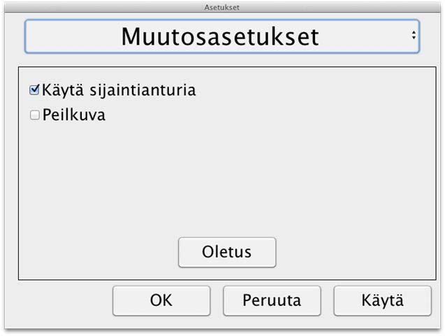 8.4.3.3 Muutosasetukset Käytä sijaintianturia Kun tämä asetus on käytössä, sovellus muistaa etäisyys- ja lukutilan asetukset.