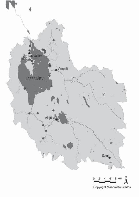 Kuva 2 Tehoseurantakohteiden sijainti Lappajärvi