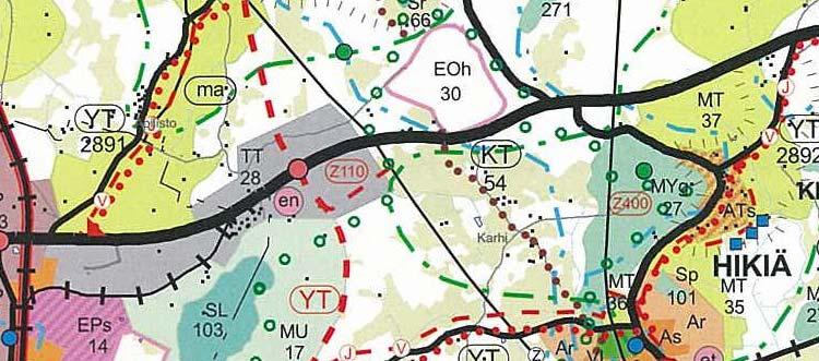 2007) kaavaalue on ympäristövaikutuksiltaan merkittävien teollisuustoimintojen aluetta (TT), jonka länsipuolelle on osoitettu uusi kehitettävä tielinja sekä kehitettävä eritasoliittymä.