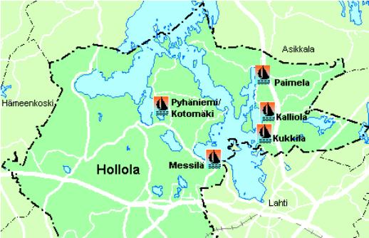 1. Yleistä Hollolan kunnalla on vuokrattavia venepaikkoja Messilässä, Pyhäniemen Kotomäessä, Kalliolassa, Kukkilassa ja Paimelassa.