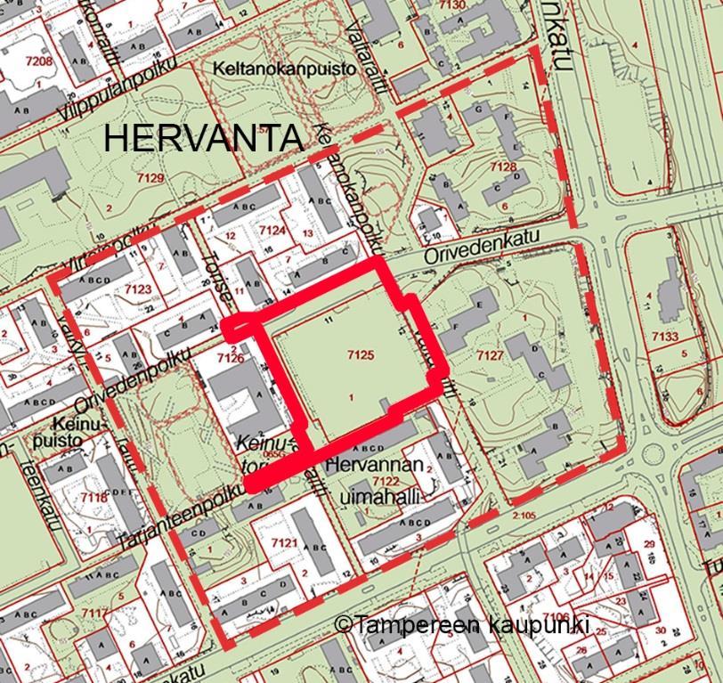 5 Kaavamuutosalue. 2.1.2 Luonnonympäristö Sijainti maisemarakenteessa; kallio- ja maaperä Kaava-alue kuuluu Hervannan ylänköalueeseen.