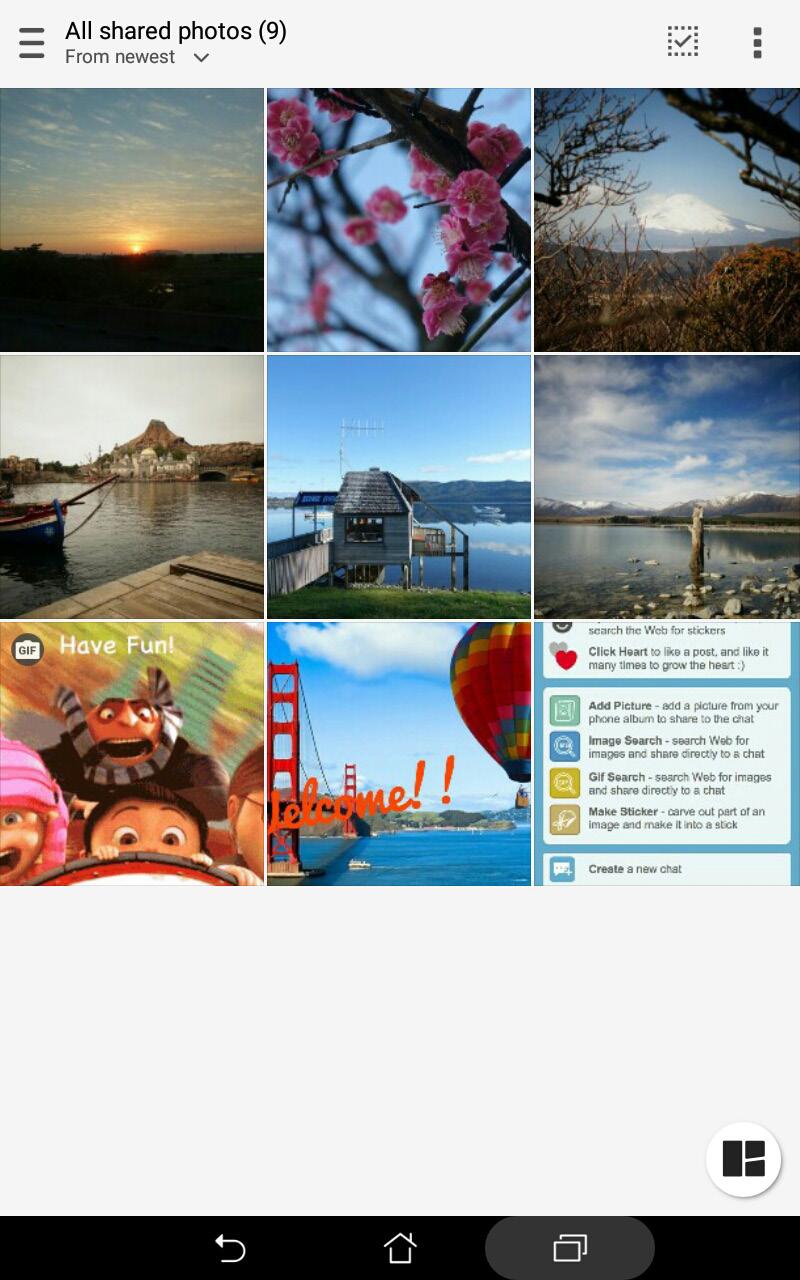 Kaikkien jaettujen valokuvien katselu Voit katsella kaikki sinun ja Omlet Chat -yhteystietojesi jakamia kuvia napauttamalla Kaikki jaetut valokuvat.