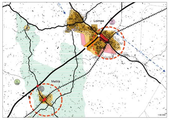 48 Kuva 32: Loimaan lähtökohdat suunnittelulle. Tummennettu alue osoittaa tiheän taajaman alueet. kaavaprosessien aikana esiin nousseisiin tarkistustarpeisiin.