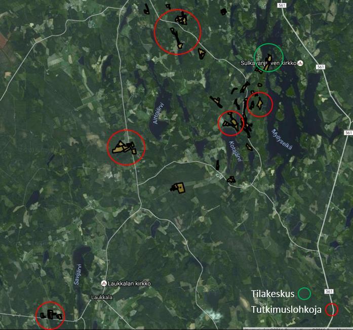 21 4 AINEISTO JA MENETELMÄT 4.1 Suunnittelu ja tutkimusvälineiden hankinta 4.1.1 Tutkimuslohkojen valinta Tutkimukseen valittiin viljelykierrossa säilörehunurmella olleista lohkoista 14 lohkoa.