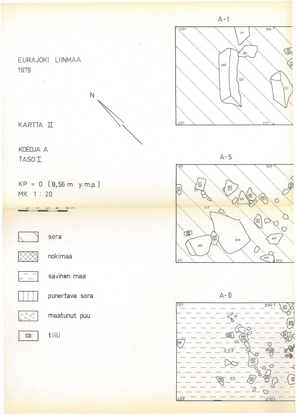 EURAJOKI 1979 LIINMAA N A-1 1 2 " 14"., KARTTA II KOEOJAA TASOI A-5 K P = 0 ( 8 J 56 m y. m. p. ) MK 1 : 20.tO 40 D Q ITITI V V VV V V V V 1 1 6 0 go 100 c.m --=sora nokirnaa.