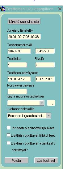 4.2 Fivaldi Kirjanpito / Tositteiden tuonti kirjanpitoon - Klikkaa painikkeesta Lähetä uusi aineisto - Klikkaa seuraavalla ruudulla Selaa ja etsi aineisto polusta jonne kirjanpitoaineisto