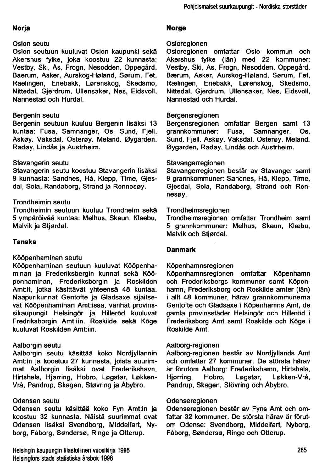 Pohjoismaiset suurkaupungit - Nordiska storstäder Norja Oslon seutu Oslon seutuun kuuluvat Oslon kaupunki sekä Akershus fylke, joka koostuu 22 kunnasta: Vestby, Ski, As, Frogn, Nesodden, Oppegård,