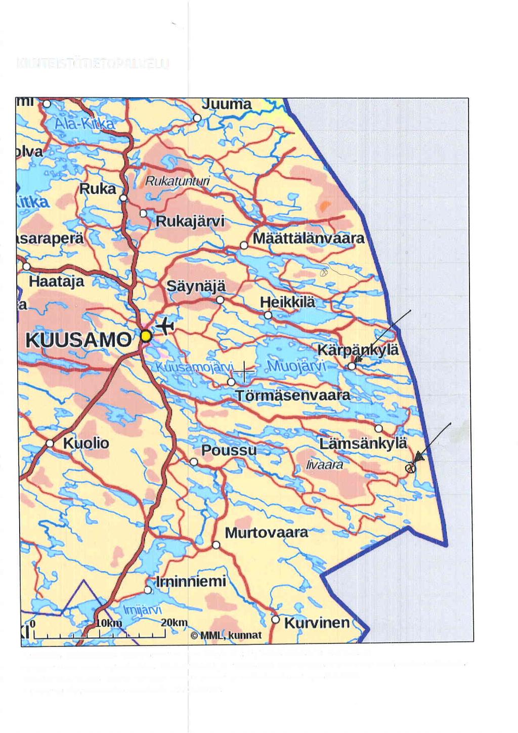 KI I NTEISTOTI ET{] PA LVE LU Tulosteen keskipisteen koordinaatit (ETRS-TM3SFIN): N: 731-3549.25, E: t6l3721'.75 Karttatuloste ei ole nrittatarklla.