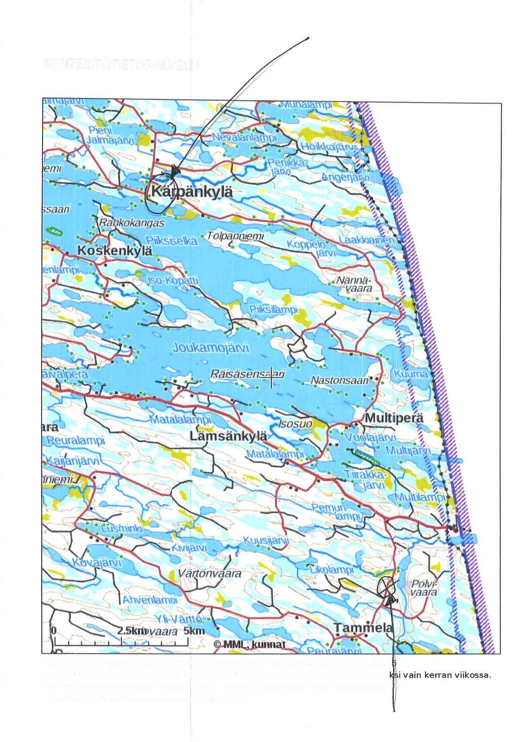 KI I NTEISTO TI ETOPALVELU Tulosteen keskipisteen k,oordinaatit (ETRS-TM35FlN): N: 7306753.2I!, E: 63,47-18.