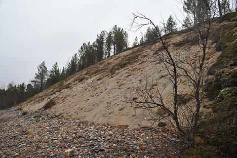 Kohde on lyhyehkö eroosio-osuus 25 metriä korkeassa törmäterassissa, joka koostuu hiekasta ja sorasta. Alimpana on kerros karkeampia mukulakiviä (Kuva 270).