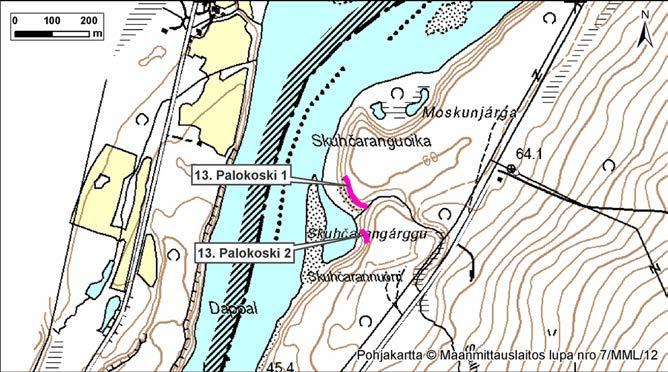 4.13 Palokoski 1 ja 2 Kuva 35. Palokoski, Suomi, Utsjoki. Kuva 36. Palokoski 1 ja 2. Kuva: G. Kristiansen. 4.13.1 Palokoski 1 Eroosiokohteet Palokoski 1 ja 2 sijaitsevat Suomessa, Utsjoen kunnassa