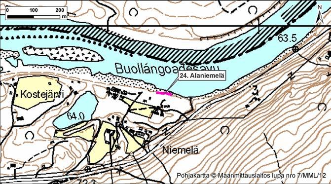 4.24 Alaniemelä Kuva 72. Alaniemelä, Suomi, Utsjoki. Alaniemelän eroosiokohde sijaitsee Suomessa, Utsjoen kunnassa Alaniemelän lomamajojen rannassa, noin 2,5 kilometriä Utsjoelta Tenojokea alavirtaan.