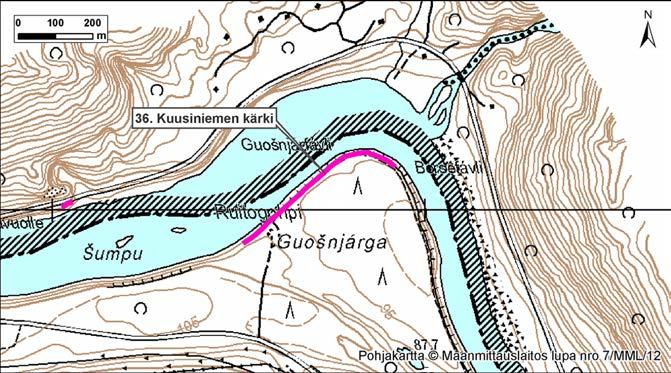 4.36 Kuusiniemen kärki Kuva 111. Kuusiniemen kärki, Suomi, Utsjoki. Kuva 112. Kohde on muodoltaan pitkä ja törmän rinne on jyrkkä. Kohde on lähes kokonaan avoin. Kuva: A. Kurkela.