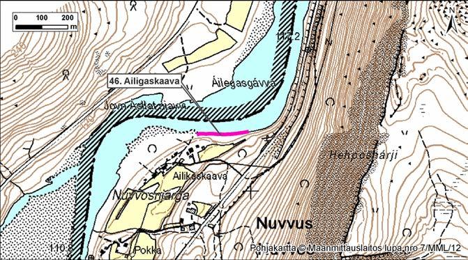 4.46 Ailigaskaava Kuva 155. Ailigaskaava, Suomi, Utsjoki. Kuva 156. Ailigaskaava ilmakuvassa. Kuva: G. Kristiansen. Kuva 157. Ailigaskaava vuonna 1999.