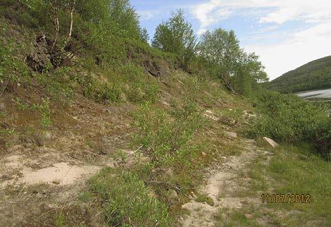 Eroosiokohde on muodoltaan pitkä ja sijaitsee osittain pellon laidalla. Ranta- ja rinnevyöhyke ovat helposti toisistaan erotettavissa. Ylävirranpuoleinen eroosiokohteen alue on voimakkaasti syöpynyt.