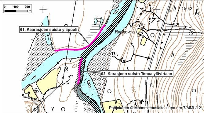 4.61 Kaarasjoen suistossa yläjuoksun puolella Kuva 209. Kaarasjoen suisto yläpuoli, Norja, Karasjoki. Kuva 210. Kohteet 61 ja 62 ilmakuvassa. Kuva: G.
