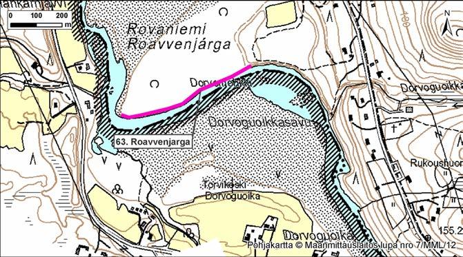 4.63 Joen itäpuoli Roeavvenjrgan kohdalla Kuva 214. Roavvenjarga, Suomi, Utsjoki. Kuva 215. Kohde ilmakuvassa. Kuva: G. Kristiansen.