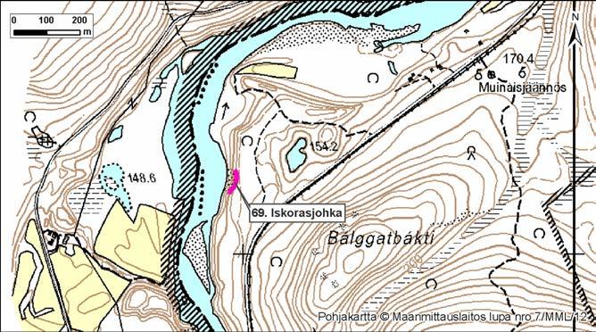 4.69 Iskorasjohka Kuva 232. Iskorasjohka, Suomi. Kohde sijaitsee Suomen puolella noin kilometrin Iskorasjohkan suulta pohjoiseen (Kuva 232).