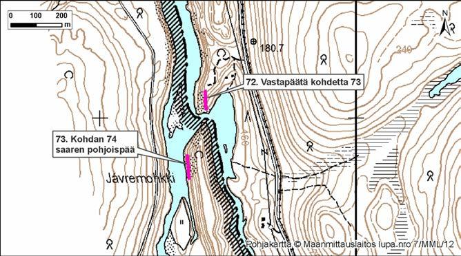 4.72 Vastapäätä kohdetta 73 Kuva 241. Vastapäätä kohdetta 73, Suomi. Kuva 242. Kohde vuonna 2012. Kohde sijaitsee Suomen puolella jokea (Kuva 241).