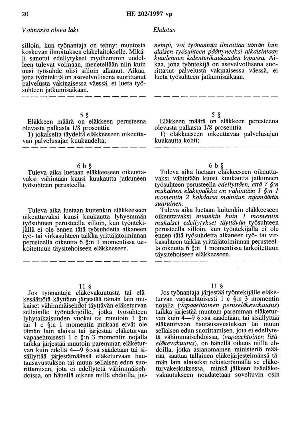 20 HE 202/1997 vp silloin, kun työnantaja on tehnyt muutosta koskevan ilmoituksen eläkelaitokselle.