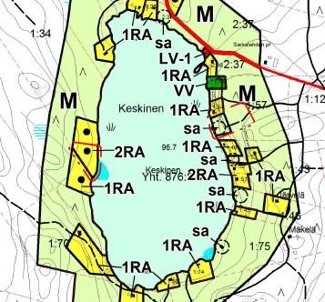 Voimassa olevassa yleiskaavassa Keskisen kaavamuutosalueelle on osoitettu yksi uuden lomaasunnon rakennuspaikka (RA) sekä maa- ja metsätalousalueelle (M) saunan rakennusala (sa) olemassa olevan