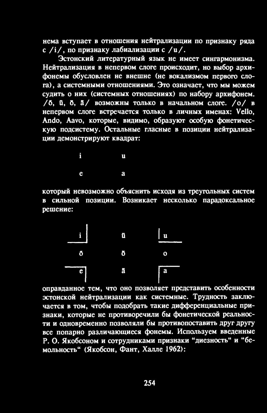 Остальные гласные в позиции нейтрализации демонстрируют квадрат: i е и а который невозможно объяснить исходя из треугольных систем в сильной позиции.