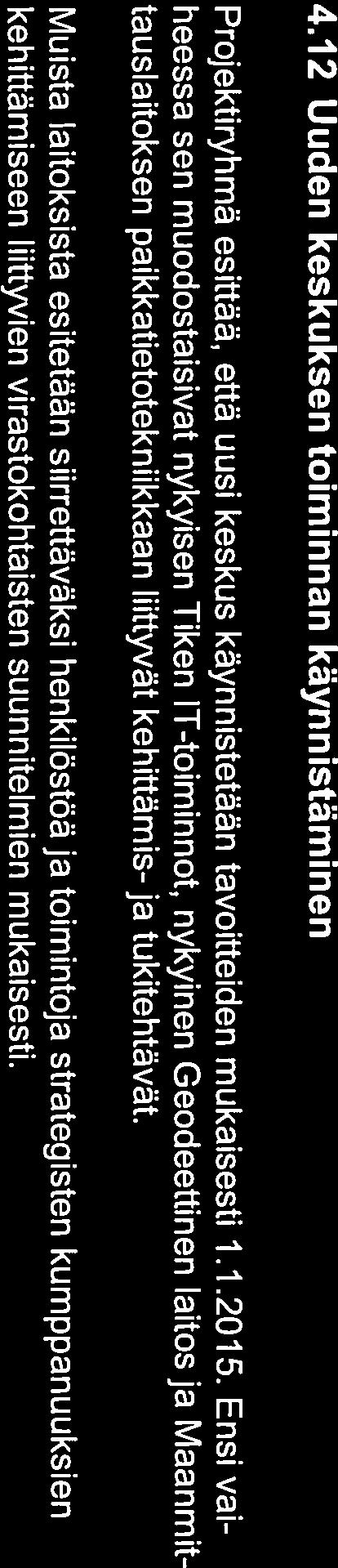Suunnitteluvaiheen projektiryhmä esittää, että muilta osin uuteen keskukseen siirtyvien resurssien määrittely liitetään edellä kuvattujen strategisten kumppanuuksien valmisteluun ja aikatauluun.