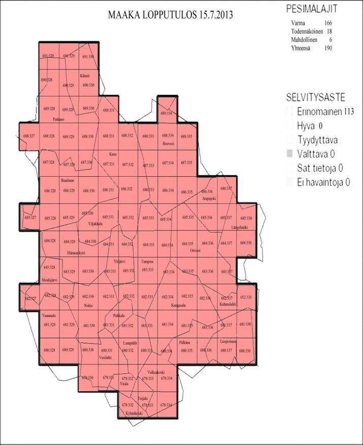 Vastaavasti vuotta 2013 koskevia projektitietoja ja projektin välituloksia on kuvattu Lintuviestin artikkelissa MAAKA-projekti paransi lintutietoa Pirkanmaan etäalueista Lintuviesti 4 /2013.