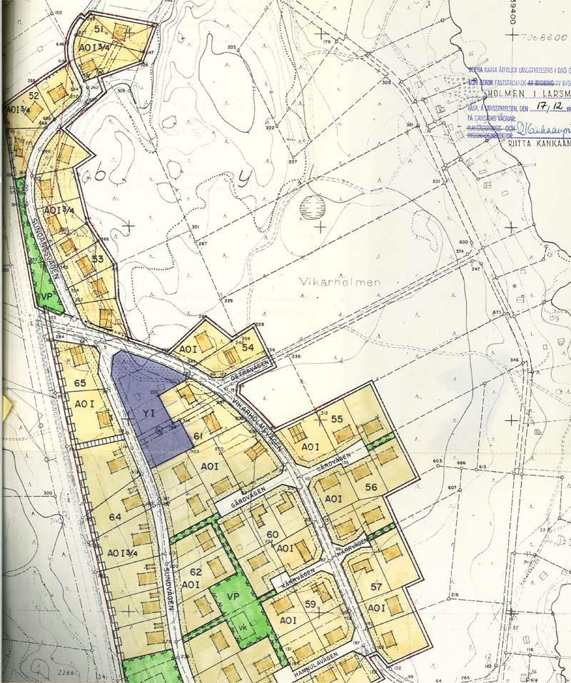 Kuva 16. Ote Luodon Vikarholmenin rakennuskaavasta (vahvistettu 17.12.1982).