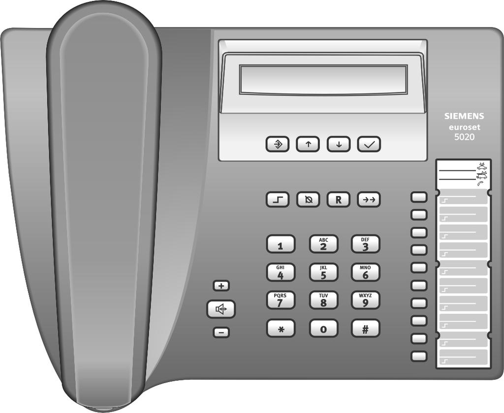 Euroset 5020 Quick Guide 8 7 6 Keys 1 Repertory keys 2 Redial key 3 Recall key 4 Mute key 5 Shift key 6 Quiet key 7 Loudspeaker key (handsfree) 8 Loud key 9 Set key 10 Up key 11 Down key 12 OK key