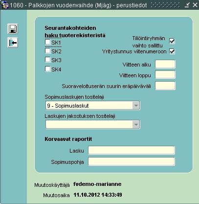 Sopimuspohja-kohtaan täytetään esim. asiakaskohtaisen sopimuspohjan nimi. Mikäli tällaista ei ole määritelty, jätetään tämä kohta tyhjäksi. Tallenna ja sulje.