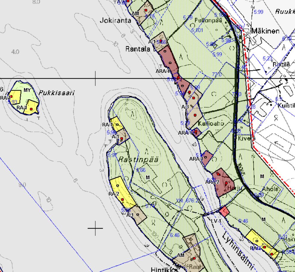 Rantayleiskaavan merkintöjä ja määräyksiä: Yleismääräykset Rakentaminen Yleiskaavan perusteella voidaan myöntää rakennusluvat rantavyöhykkeellä oleville rakennusalueille ellei aluetta