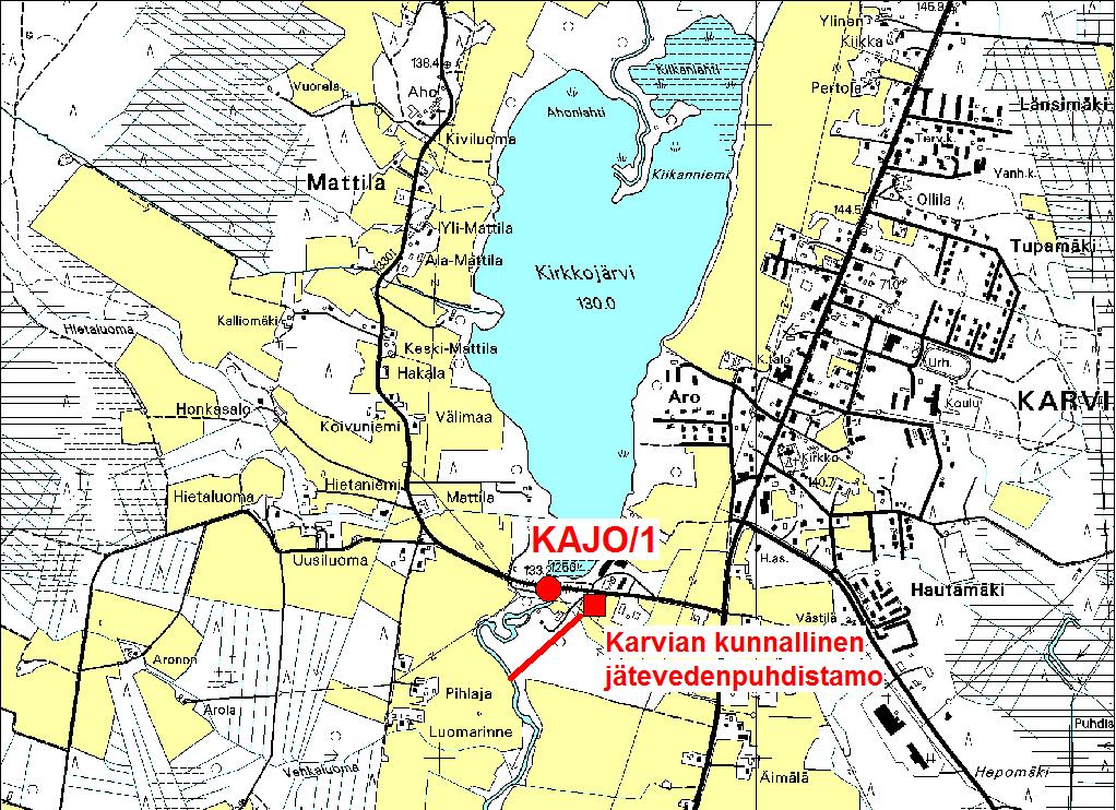 24 Kuva 7.1. Karvian kunnallisen jätevedenpuhdistamon purkupaikka Karvianjoen pääuomassa sekä kuormituksen vesistötarkkailupisteiden sijainti.