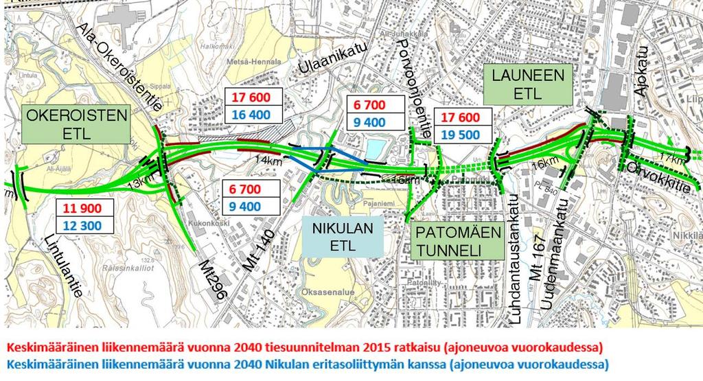 Nikulan eritasoliittymän toteuttaminen muuttaa liikennevirtoja etenkin Kehätiellä Launeen ja Okeroisten välillä, Helsingintiellä ja alueen katuverkolla.