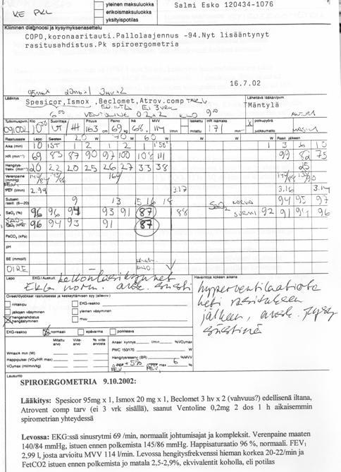 anaerobinen kynnys alentuneet Potilas 2 Dg.MCC COPD Rasitushengenahdistuksen syy?