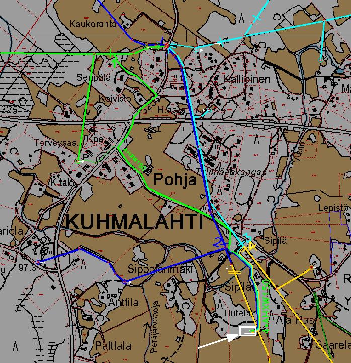 53 (79) Maastokatselmuksessa selvisi maisemallisesti sopiva paikka asemalle ja se, miten vanhoja johtoja on mahdollista hyödyntää.